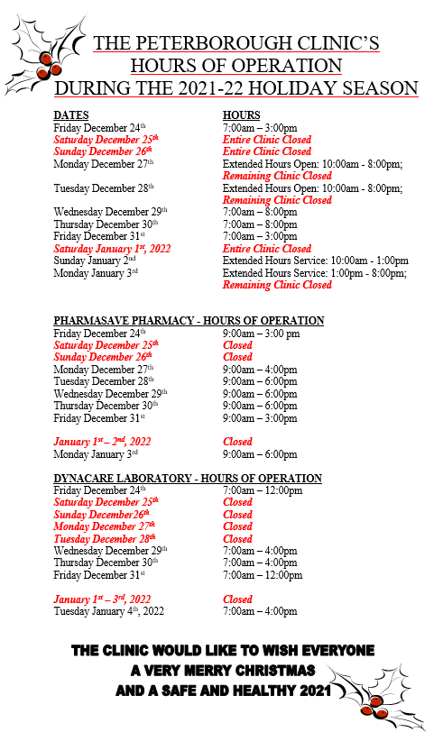 2021-22 Holiday Hours